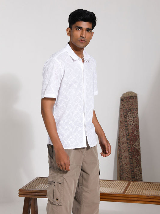 Men's White Cotton Ethnic Shirt