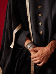 Men's Black Silk Blend Kurta, Pyjama & Dupatta Set