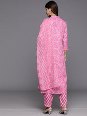 Women Pink Floral Printed Kurta Paired With Bottom & Dupatta