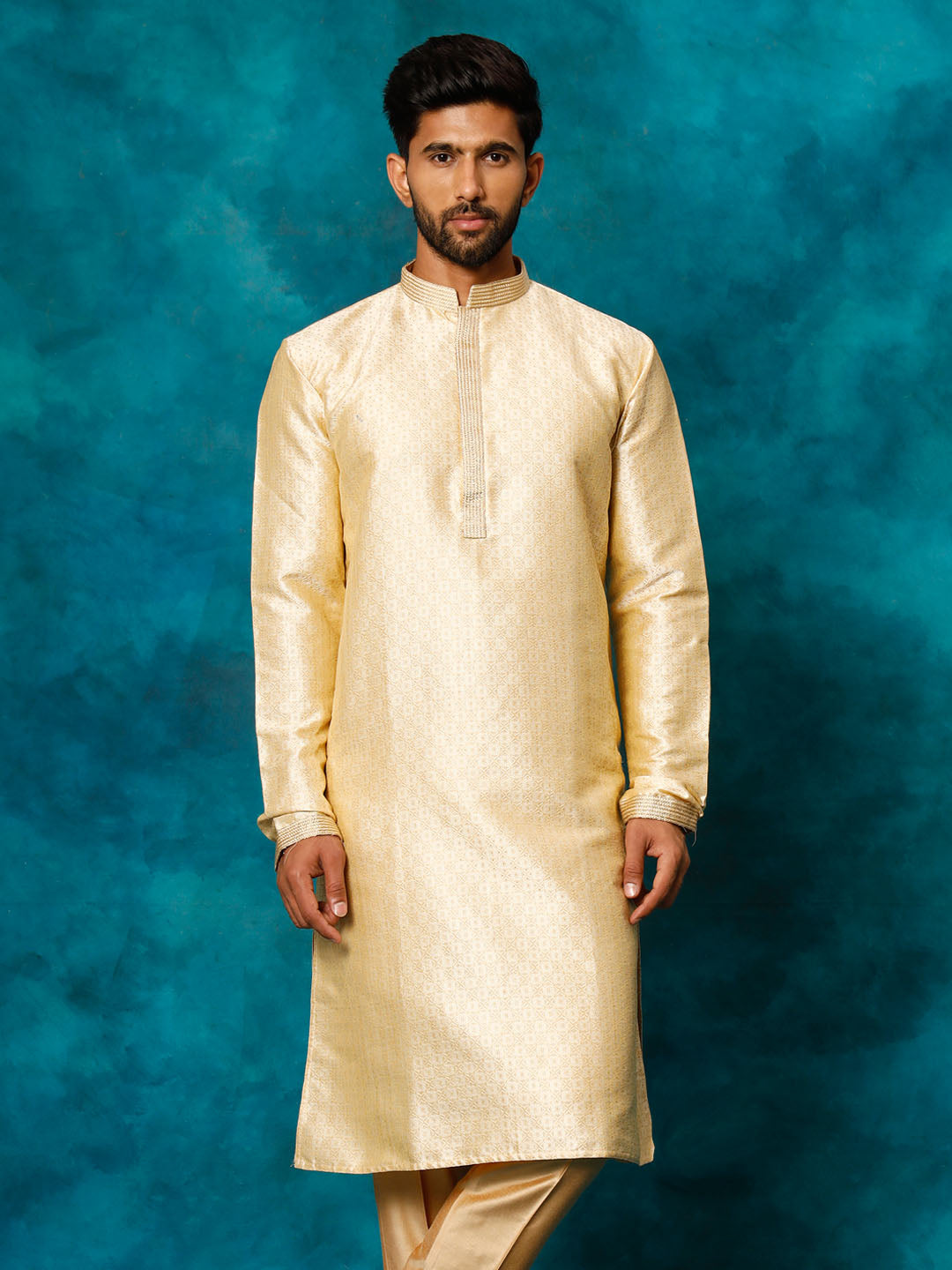 Men's Gold Silk Blend Kurta