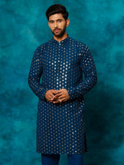 Men's Navy Blue Georgette Kurta