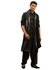 Men's Black Viscose Jacket, Kurta and Pyjama Set