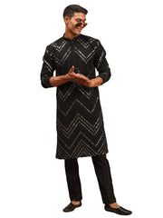 Men's Black Georgette Kurta Pyjama Set