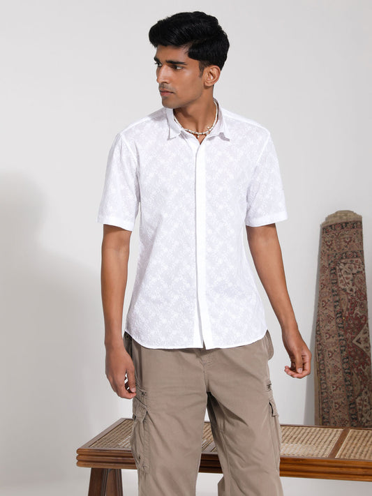 Men's White Cotton Ethnic Shirt