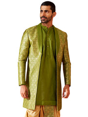 Men's Green Silk Blend Sherwani.