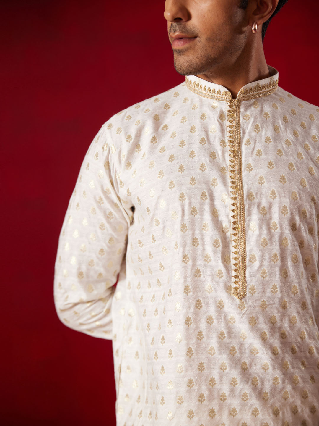 Men's Cream Silk Blend Kurta