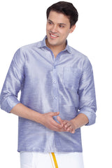 Men's Blue Silk Blend Ethnic Shirt