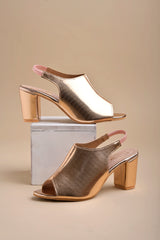 Shoetopia Western Embellished Rose-Gold Block Heeled Sandals For Women & Girls