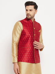 Men's Maroon Silk Blend Nehru Jacket