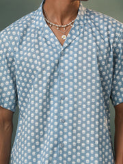 Men's Blue Cotton Ethnic Shirt