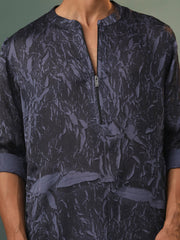 Men's Gray And Black Cotton Blend Kurta Pyjama Set