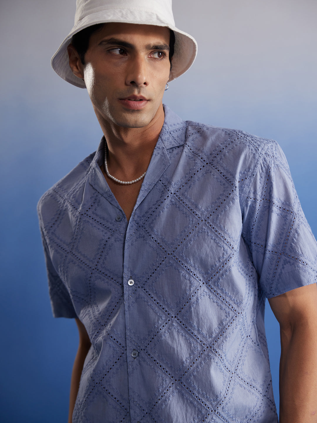 Men's Aqua Cotton Ethnic Shirt