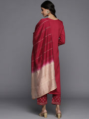 womens embroidered kurta paired with embroidered trouser and ombre dupatta