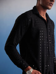 Men's Black Rayon Ethnic Shirt