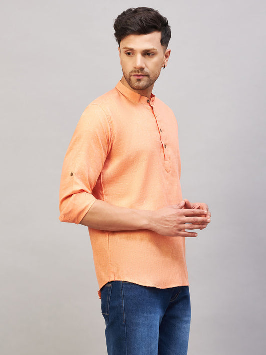 Men's Orange Cotton Blend Kurta