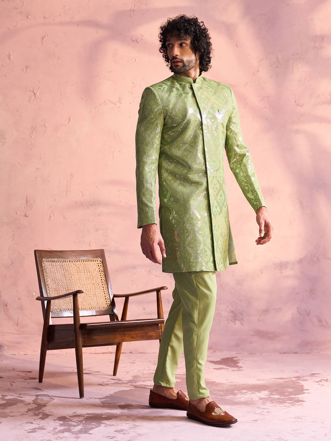 Men's Mint Green Georgette Sherwani Only Top