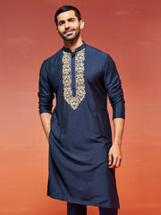 Men's Navy Blue Viscose Kurta