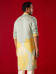 Men's Multi Color Base Yellow Cotton blend Kurta