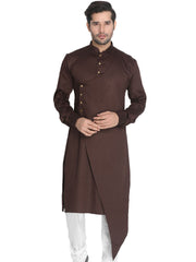 Men Brown Cotton Cotton Satin Kurta