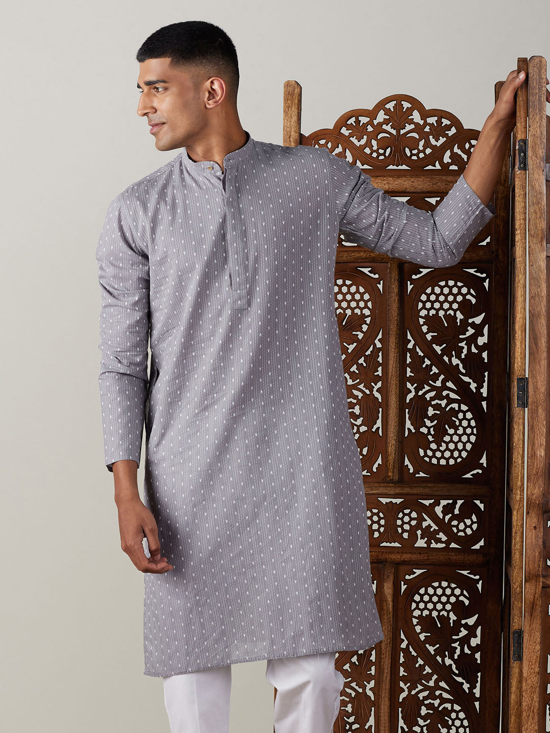 Men's Grey Cotton Kurta