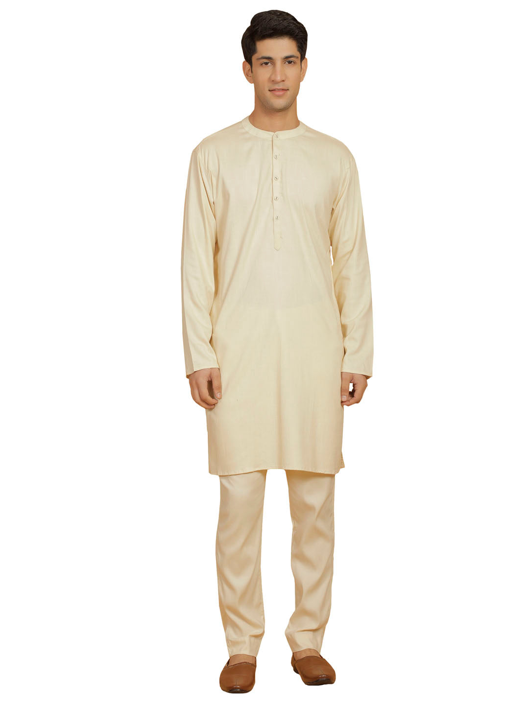 Men's Cream Linen Cotton Kurta And Pyjama Set