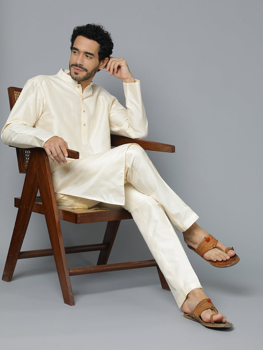 Men's Cream Viscose Kurta Pyjama Set