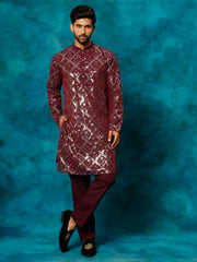 Men's Purple Georgette Kurta Pyjama Set