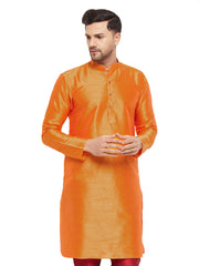 Men's Orange Silk Blend Kurta