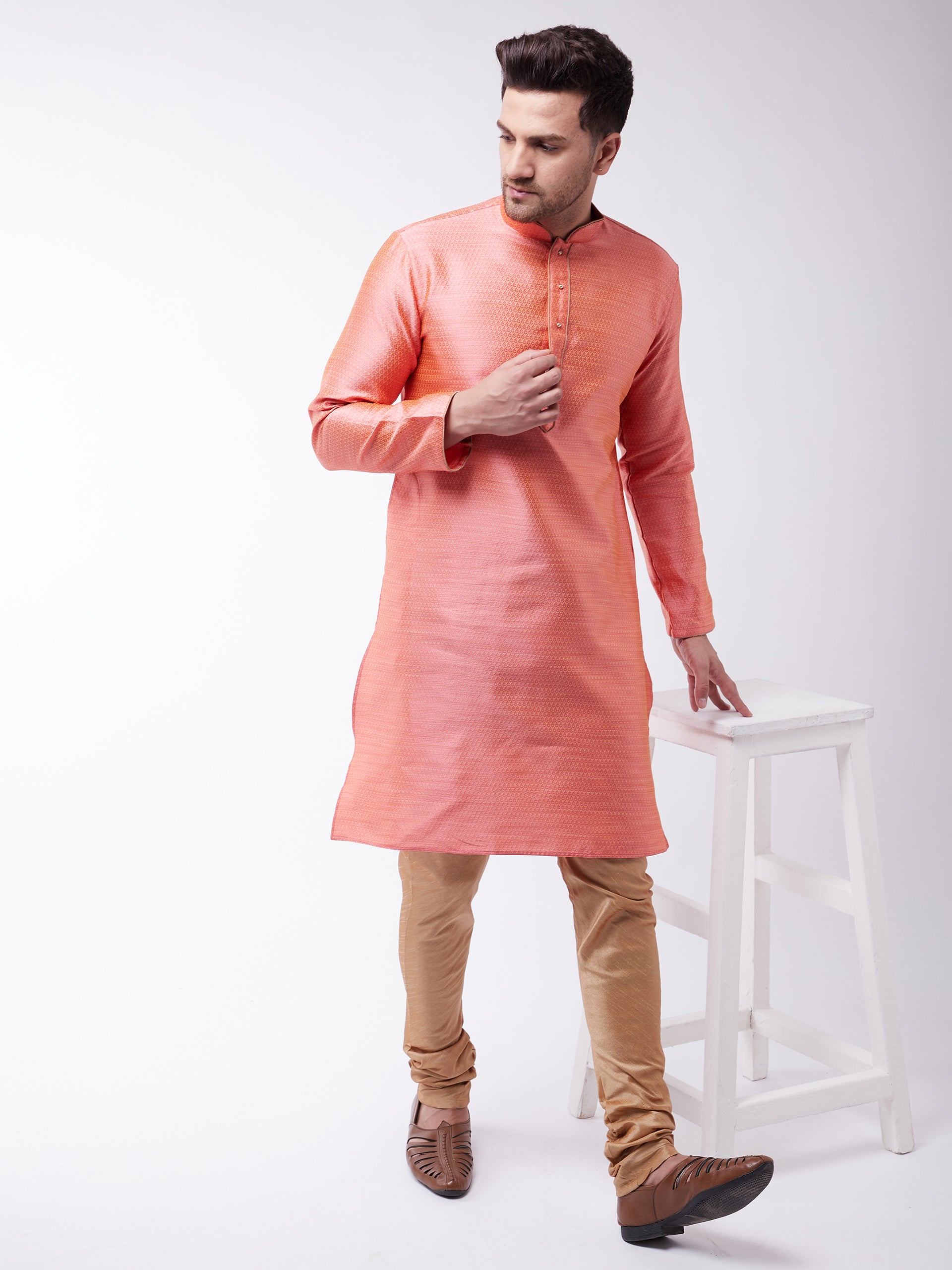 Men's Pink Silk Blend Kurta