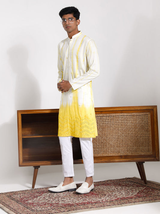 Men's Yellow Viscose Kurta And Pyjama Set