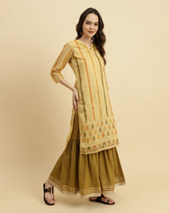 striped chanderi kurta with sharara and ombre dupatta