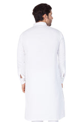 Men's White Cotton Blend Kurta Pyjama Set