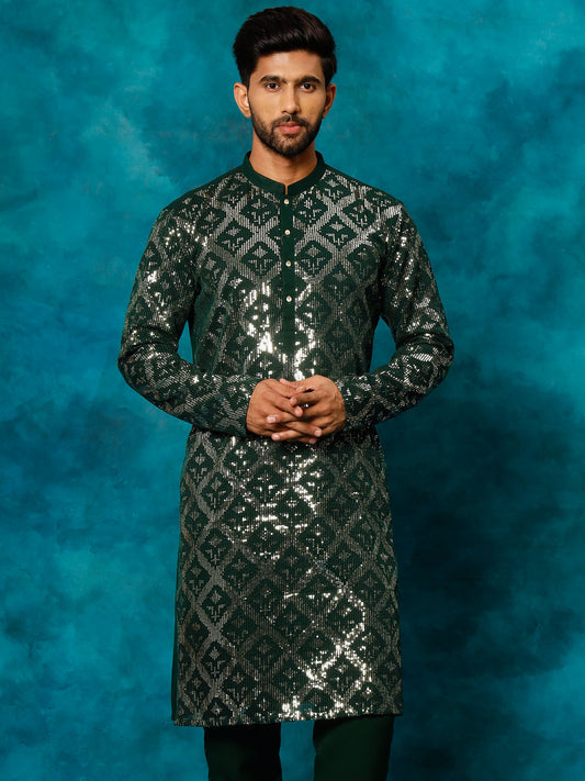 Men's Green Georgette Kurta