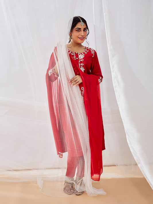 Women's Red Kurta Set