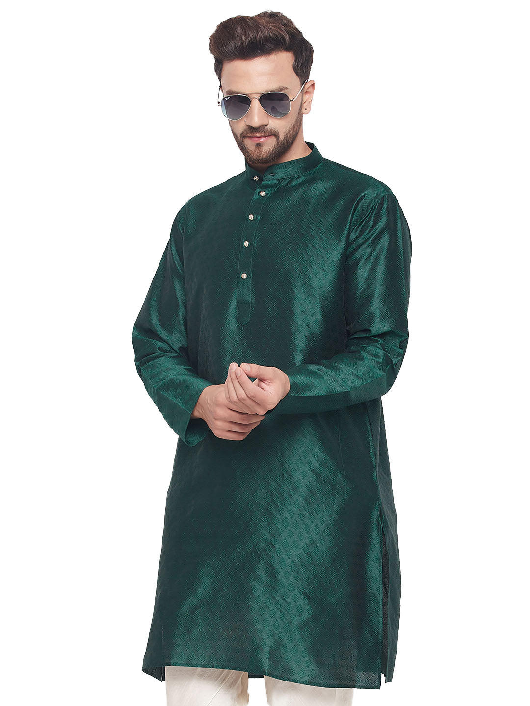 Men Green Silk Blend Kurta