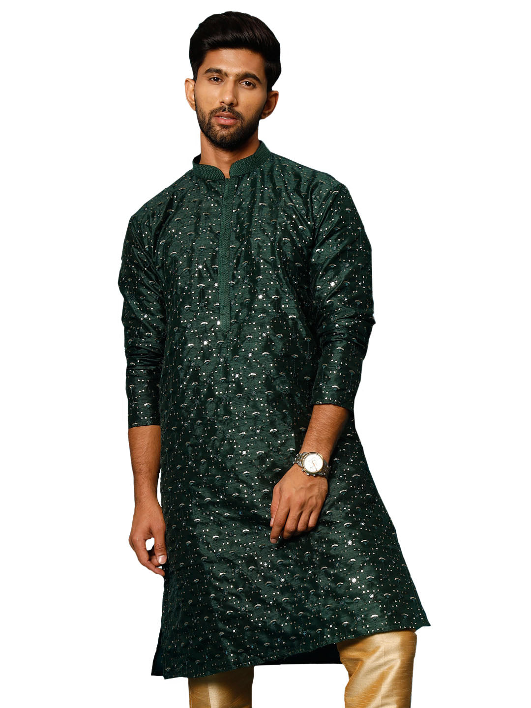 Men's Green Silk Blend Kurta