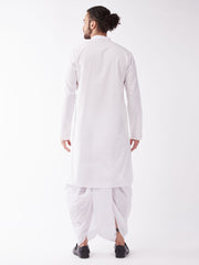 Men's White Cotton Blend Kurta And Dhoti Set