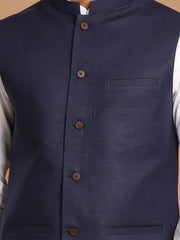 Men's Blue And White Cotton Nehru Jacket