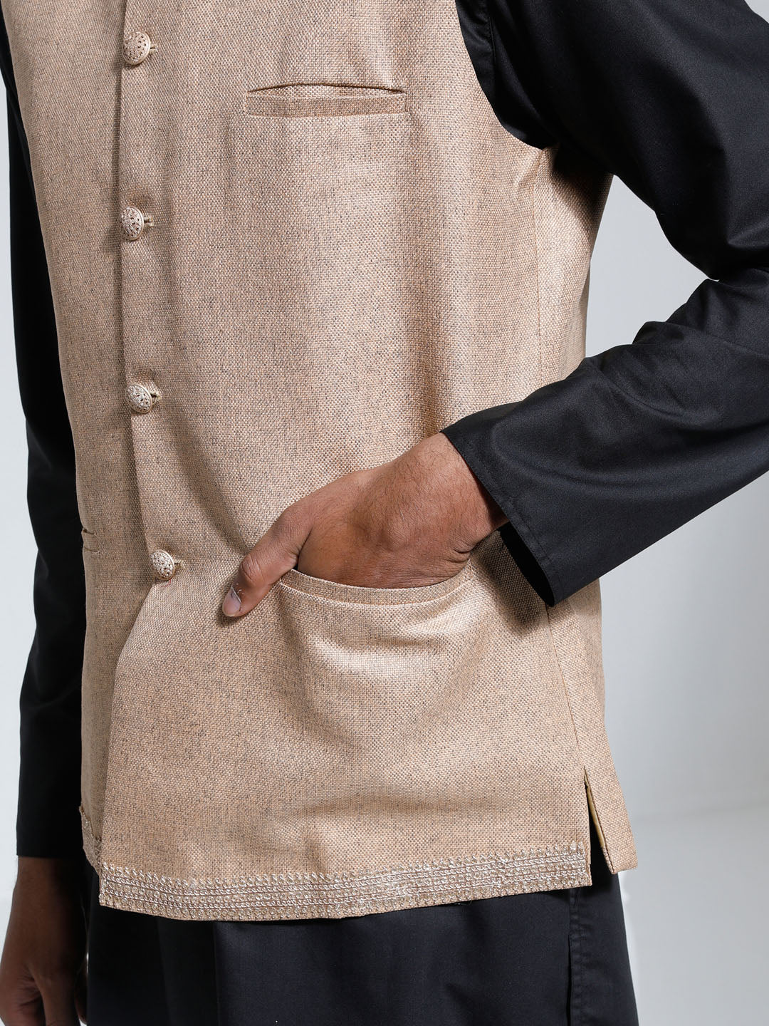 Men's Beige Jute Nehru Jacket