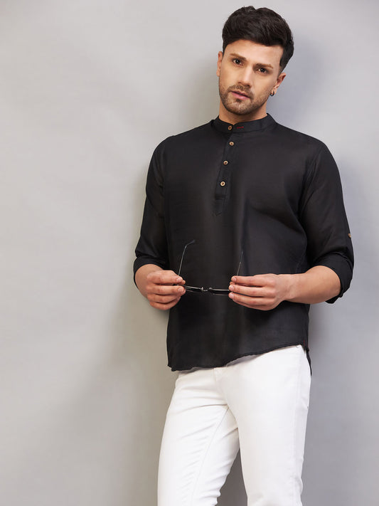 Men's Black Cotton Blend Kurta