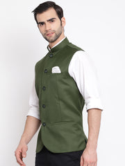 Men's Green Cotton Silk Nehru Jacket