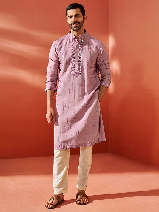 Men's Onion Chanderi Kurta And Pyjama Set