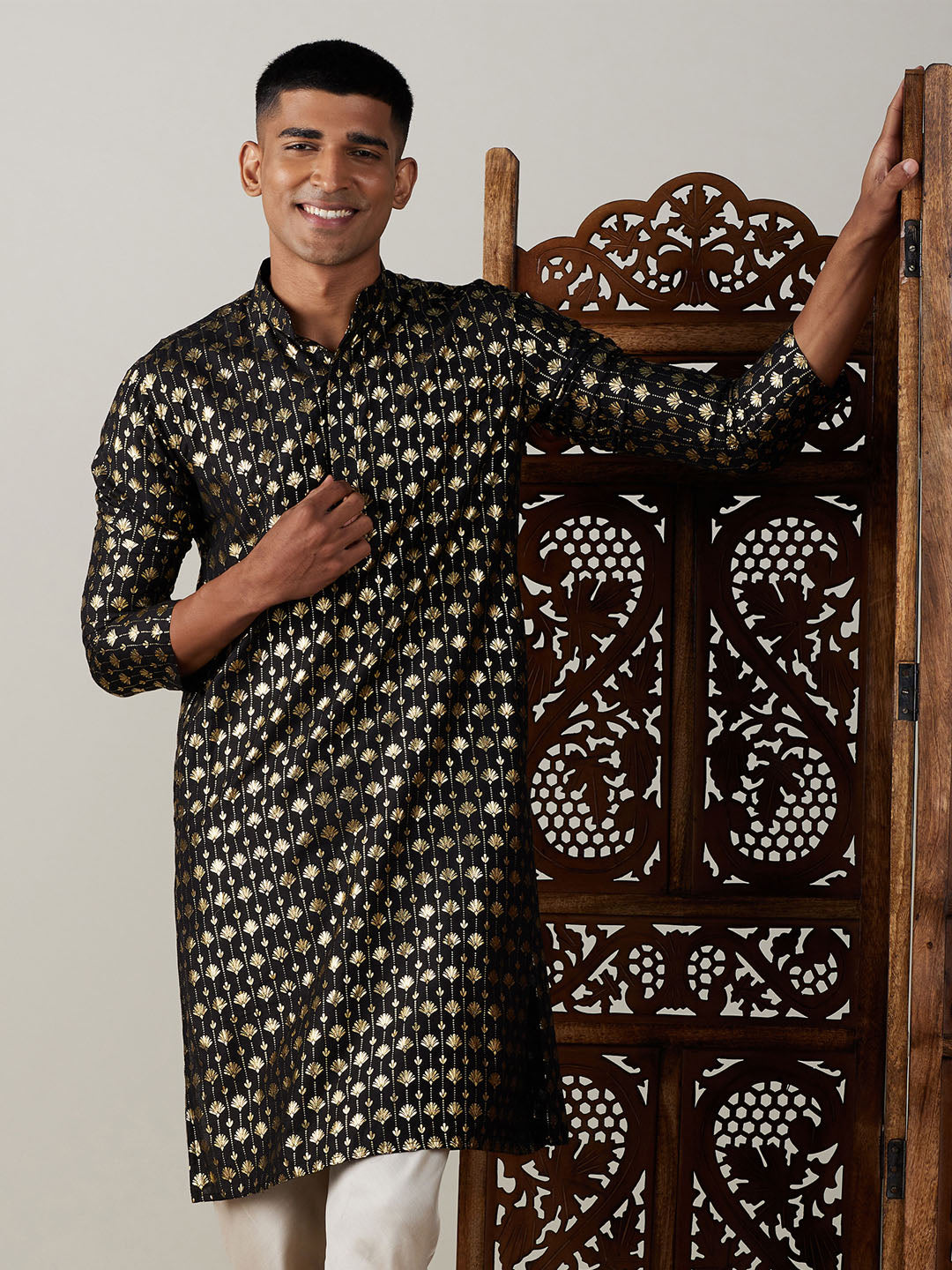 Men's Black Viscose Kurta