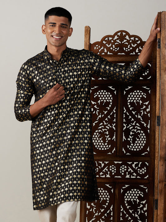 Men's Black Viscose Kurta