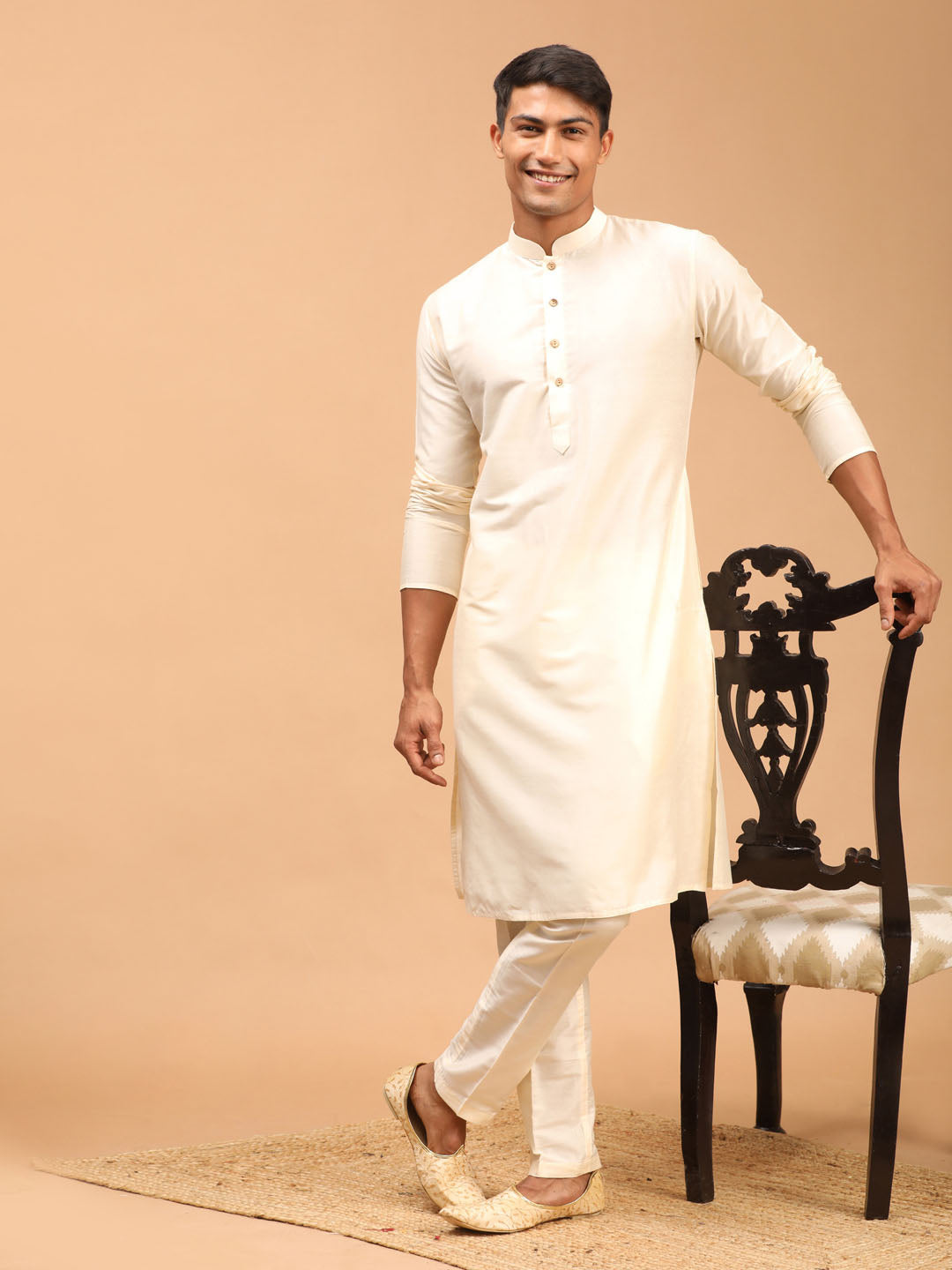 Men's Cream Viscose Kurta