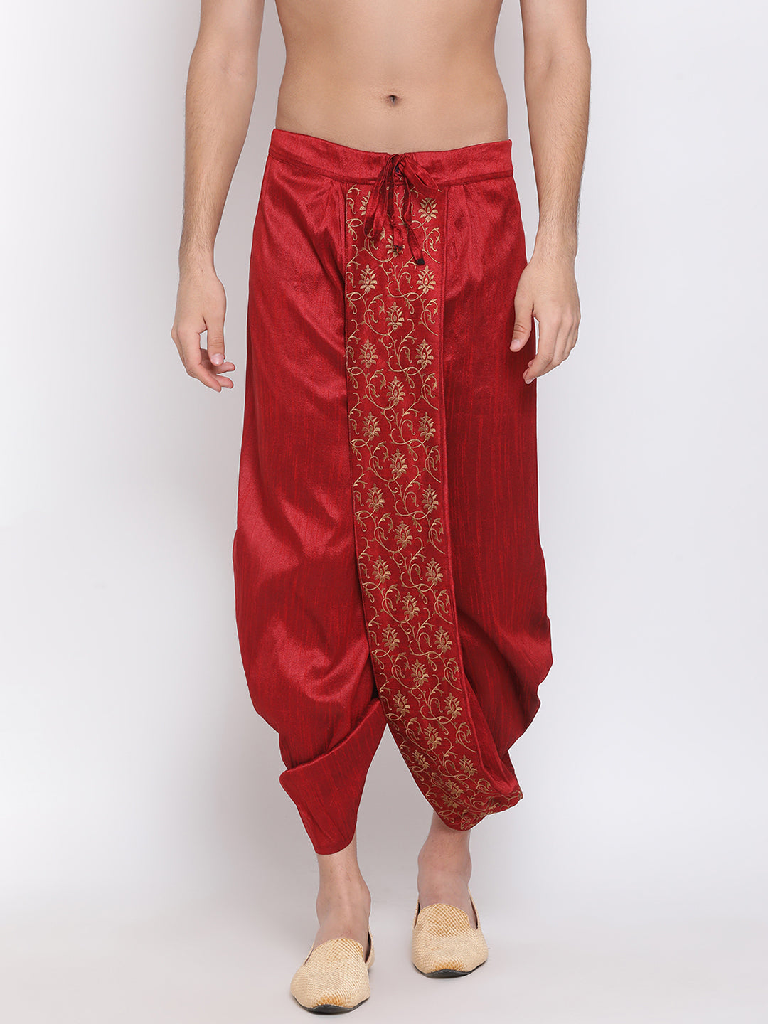 Men's Maroon Silk Blend Dhoti