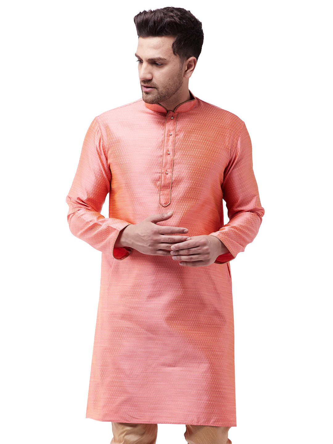 Men's Pink Silk Blend Kurta