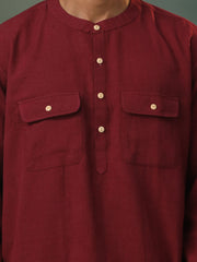 Men's Maroon Cotton Short Kurta