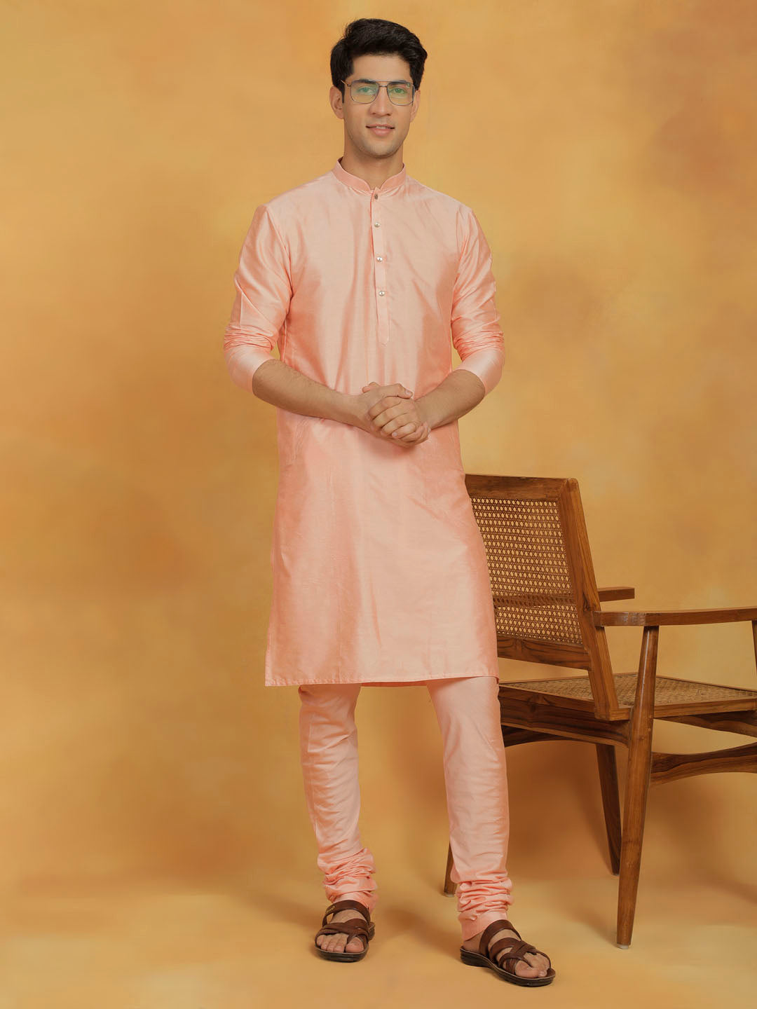 Men's Peach Viscose Kurta Pyjama Set