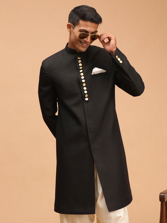 Men's Black Achkan Sherwani Only Top